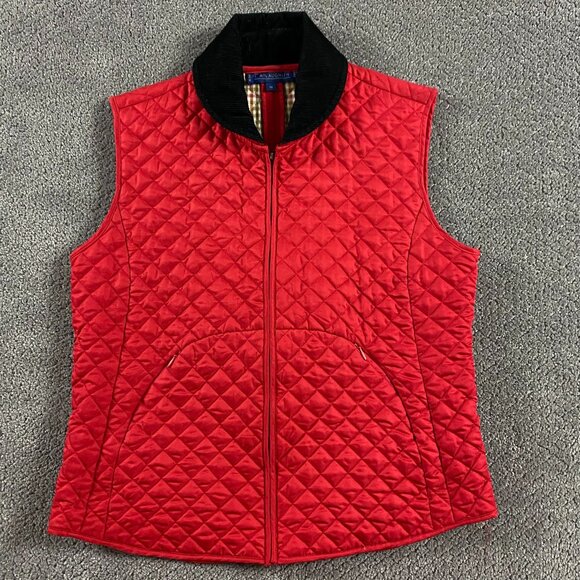J. McLaughlin Vest Women's Medium Red Quilted Corduroy Collar - Picture 1 of 13